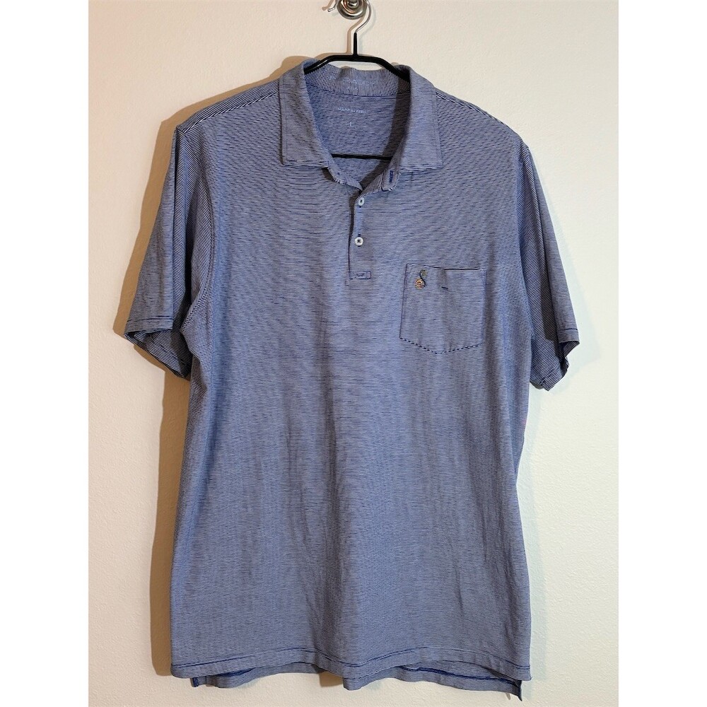 B. Draddy Pima Cotton Polo Shirt Men's L Blue Micro Stripe Golf